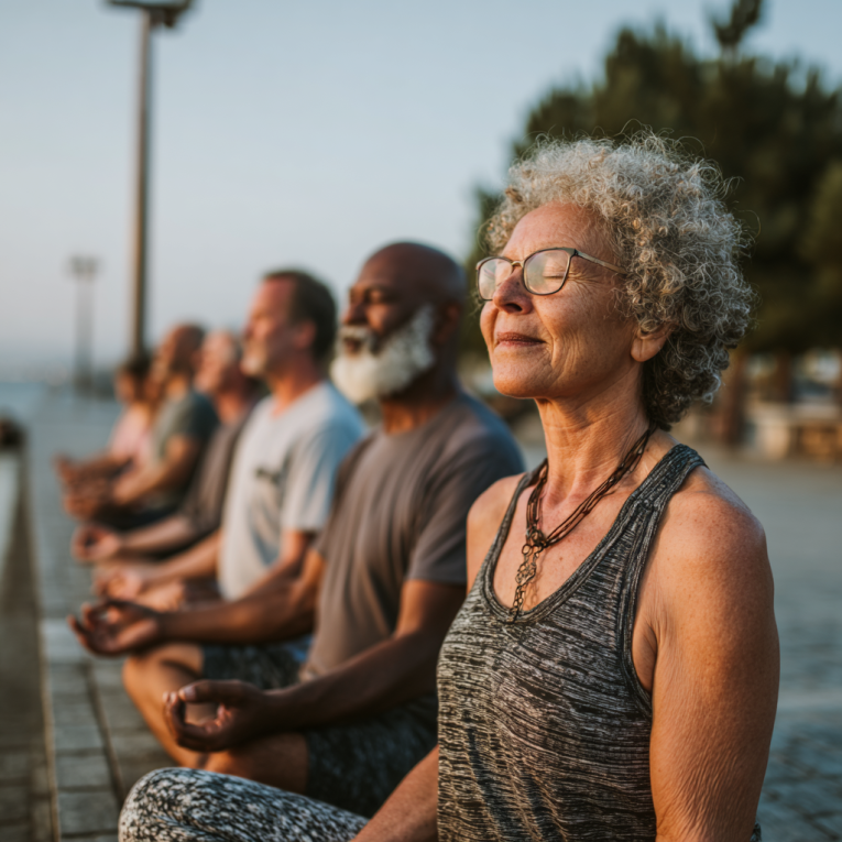 Persona mayor en postura de yoga